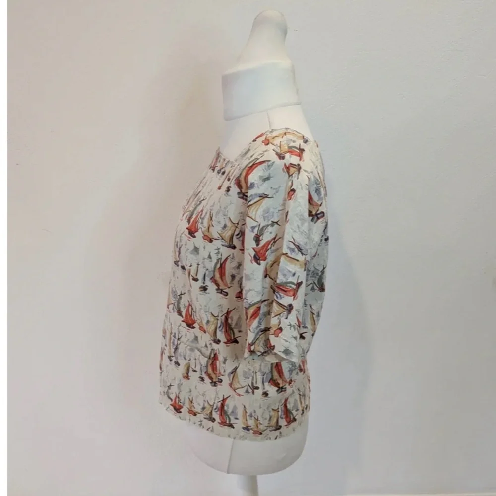 Vintage Laura Ashley Nautical Sailboat Print Blouse size 12 - Picture 4 of 7